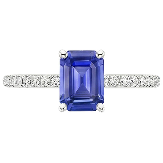Anello Solitario Con Accenti Zaffiro Blu Smeraldo & Diamanti 4 Carati