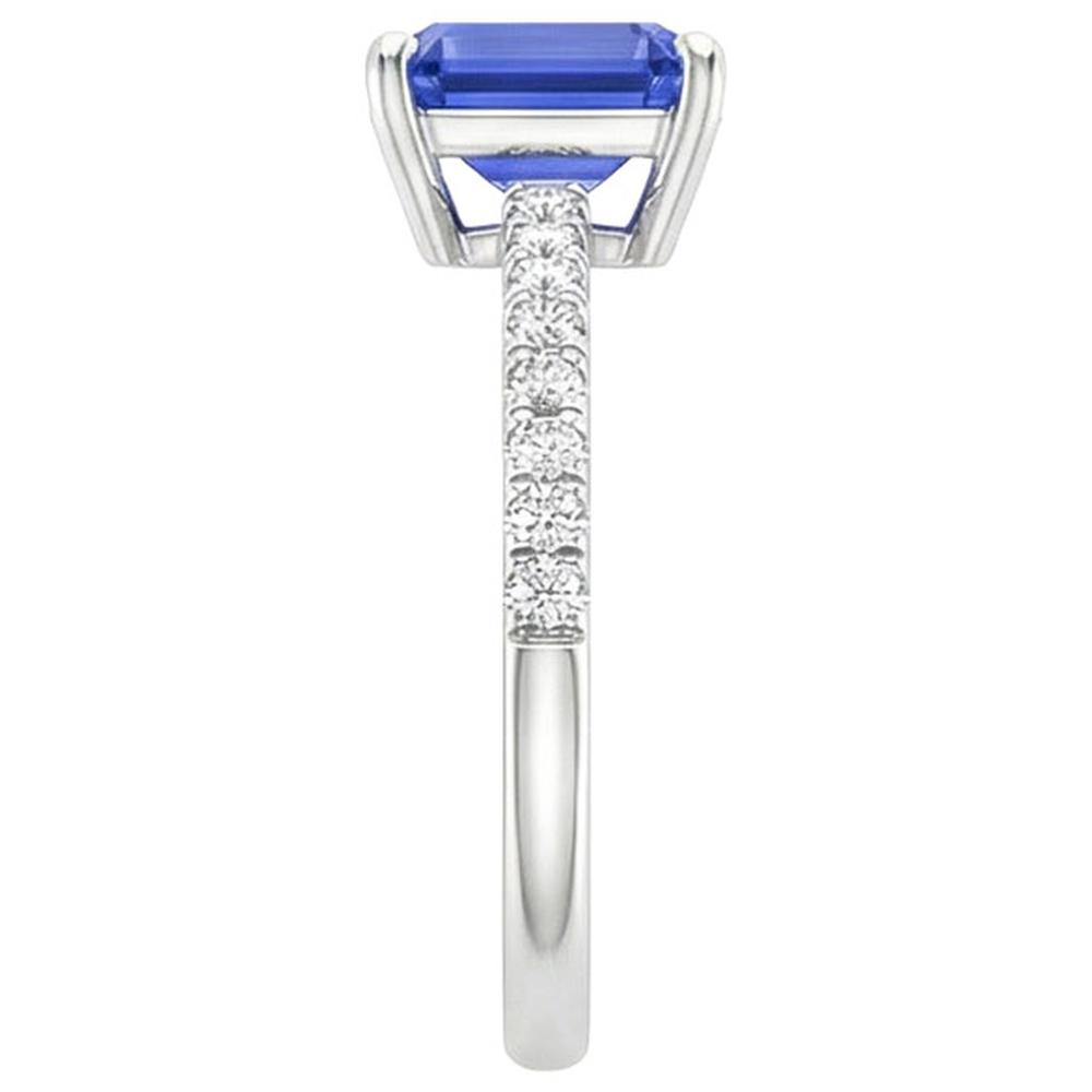 Anello Solitario Con Accenti Zaffiro Blu Smeraldo & Diamanti 4 Carati