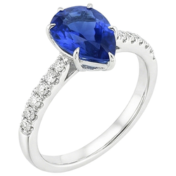 Anello Solitario Con Accenti Zaffiro Blu Taglio Pera & Diamanti 5 Carati