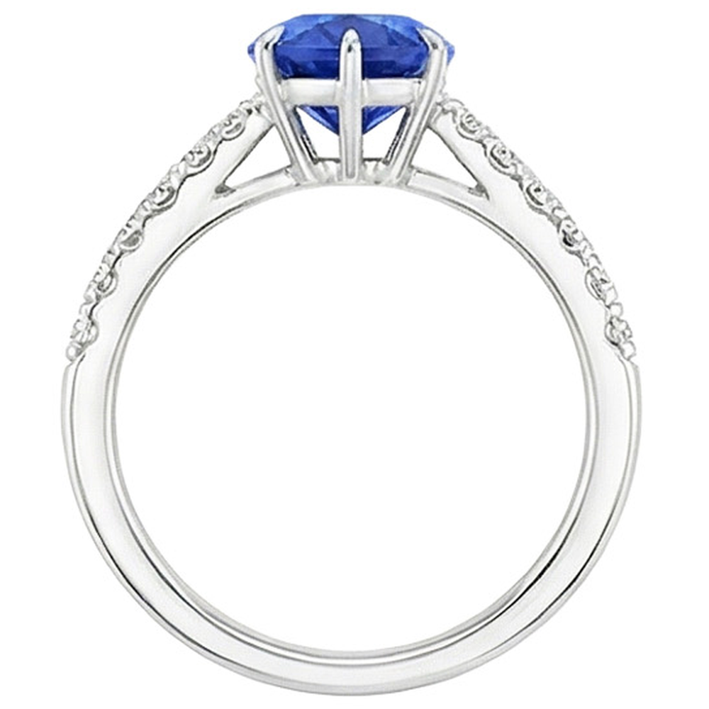Anello Solitario Con Accenti Zaffiro Blu Taglio Pera & Diamanti 5 Carati