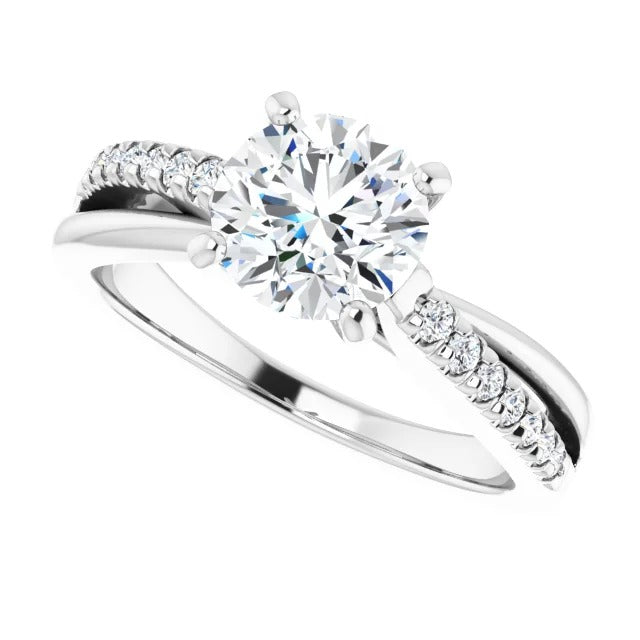 Anello Solitario Con Accento 2.20 Carati E Genuino Diamanti In Oro Bianco 14K