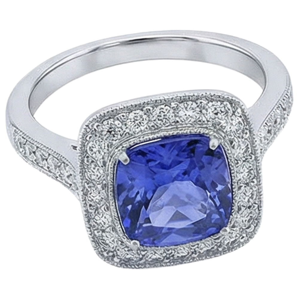Anello Solitario Con Accento Tanzanite 18 Ct Con Diamanti Oro Bianco