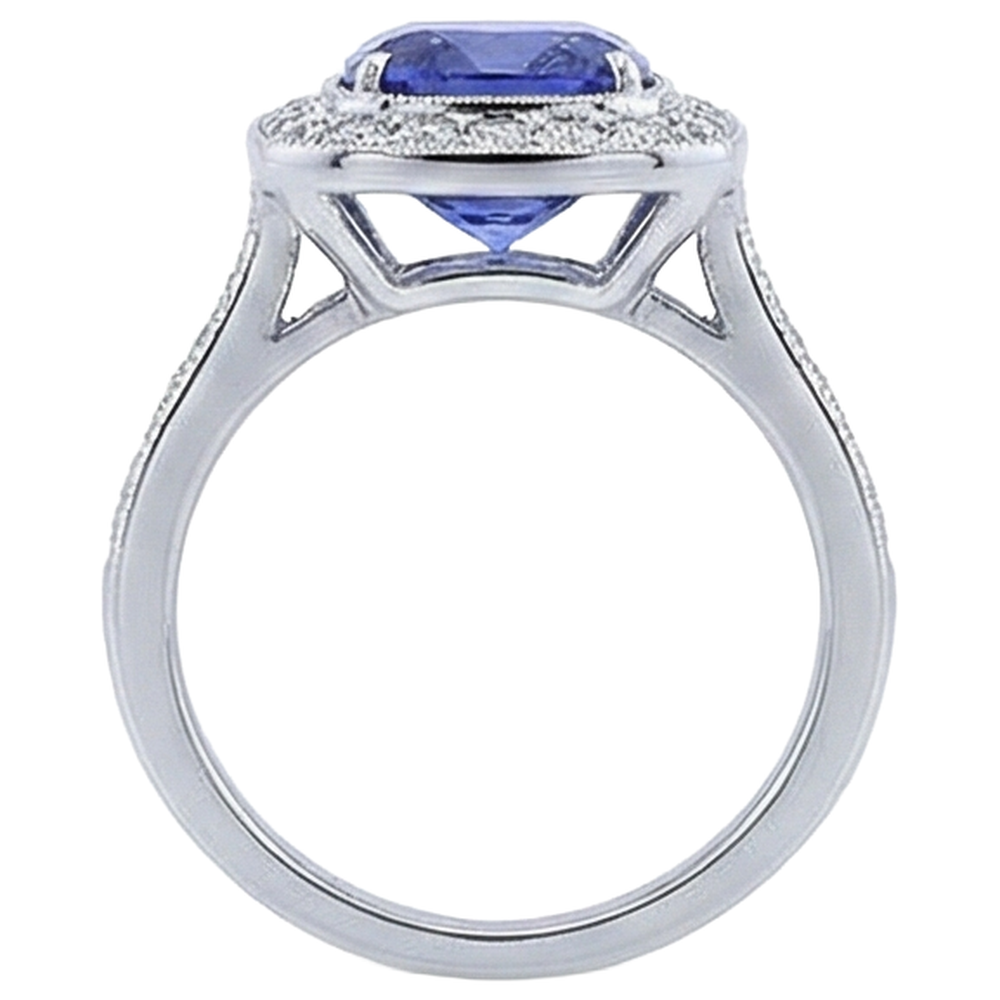 Anello Solitario Con Accento Tanzanite 18 Ct Con Diamanti Oro Bianco