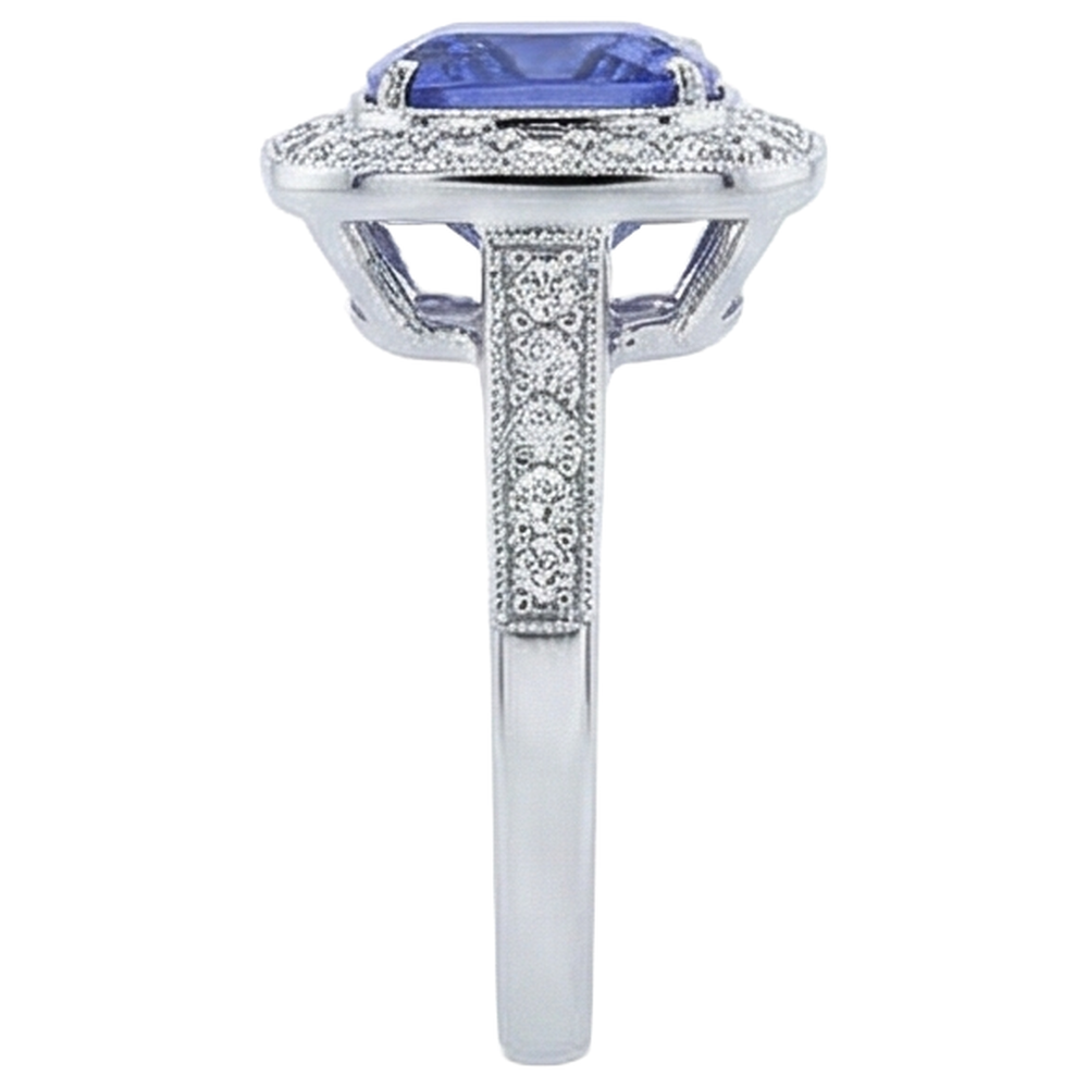 Anello Solitario Con Accento Tanzanite 18 Ct Con Diamanti Oro Bianco