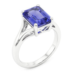 Anello Solitario Con Gambo Diviso Smeraldo Zaffiro Azzurro 2 Carati