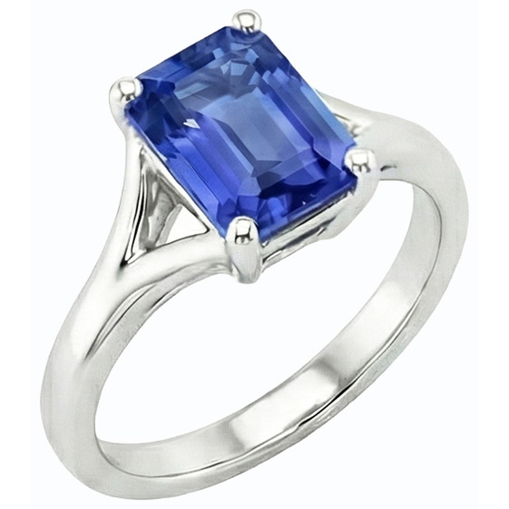 Anello Solitario Con Gambo Diviso Smeraldo Zaffiro Azzurro 2 Carati