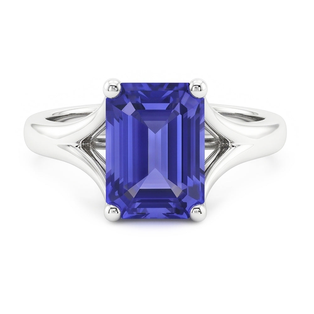 Anello Solitario Con Gambo Diviso Smeraldo Zaffiro Azzurro 2 Carati