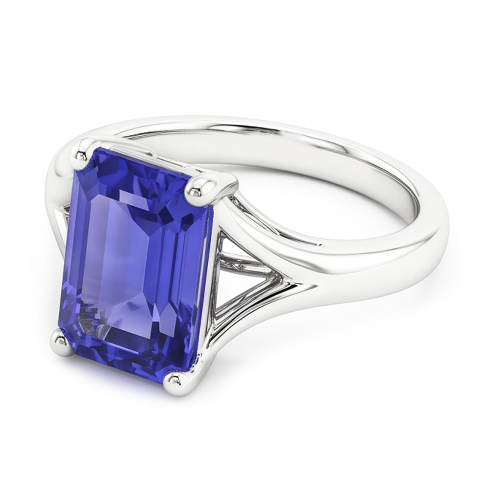 Anello Solitario Con Gambo Diviso Smeraldo Zaffiro Azzurro 2 Carati