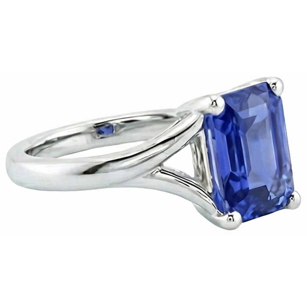 Anello Solitario Con Gambo Diviso Smeraldo Zaffiro Azzurro 2 Carati