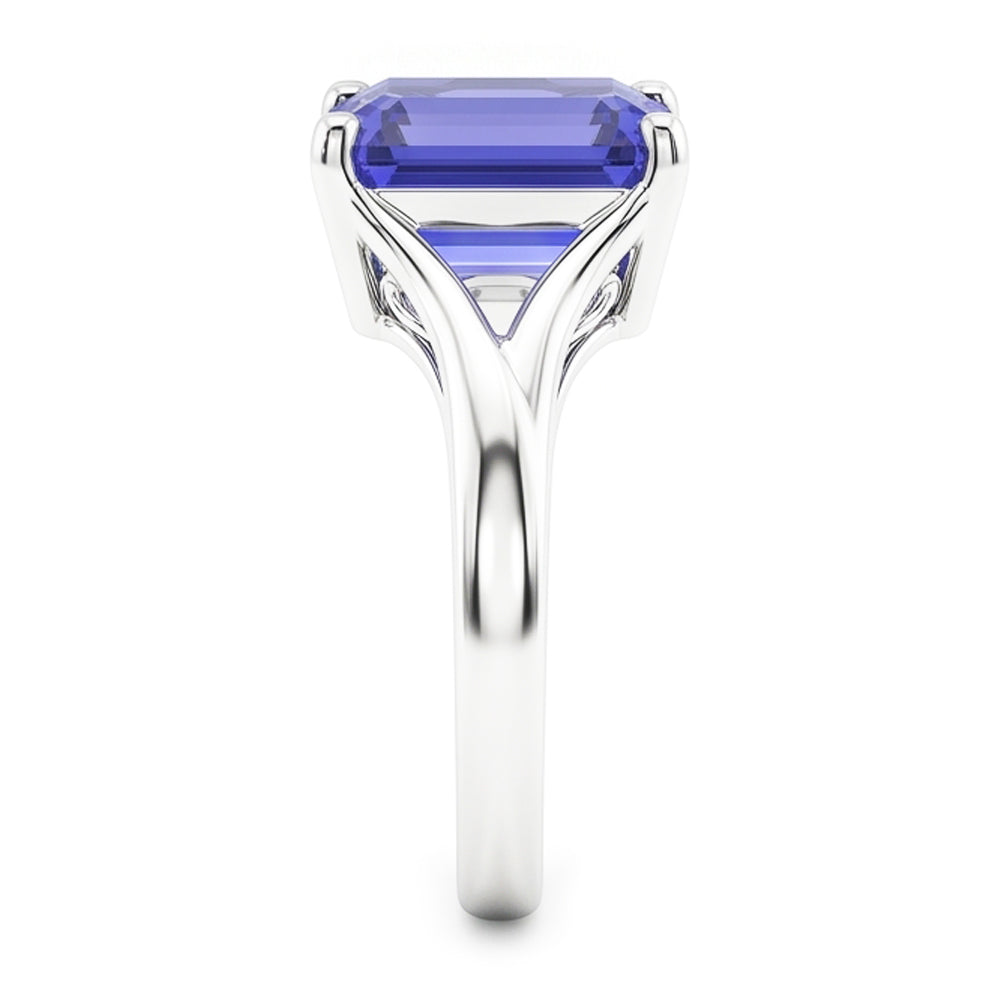 Anello Solitario Con Gambo Diviso Smeraldo Zaffiro Azzurro 2 Carati