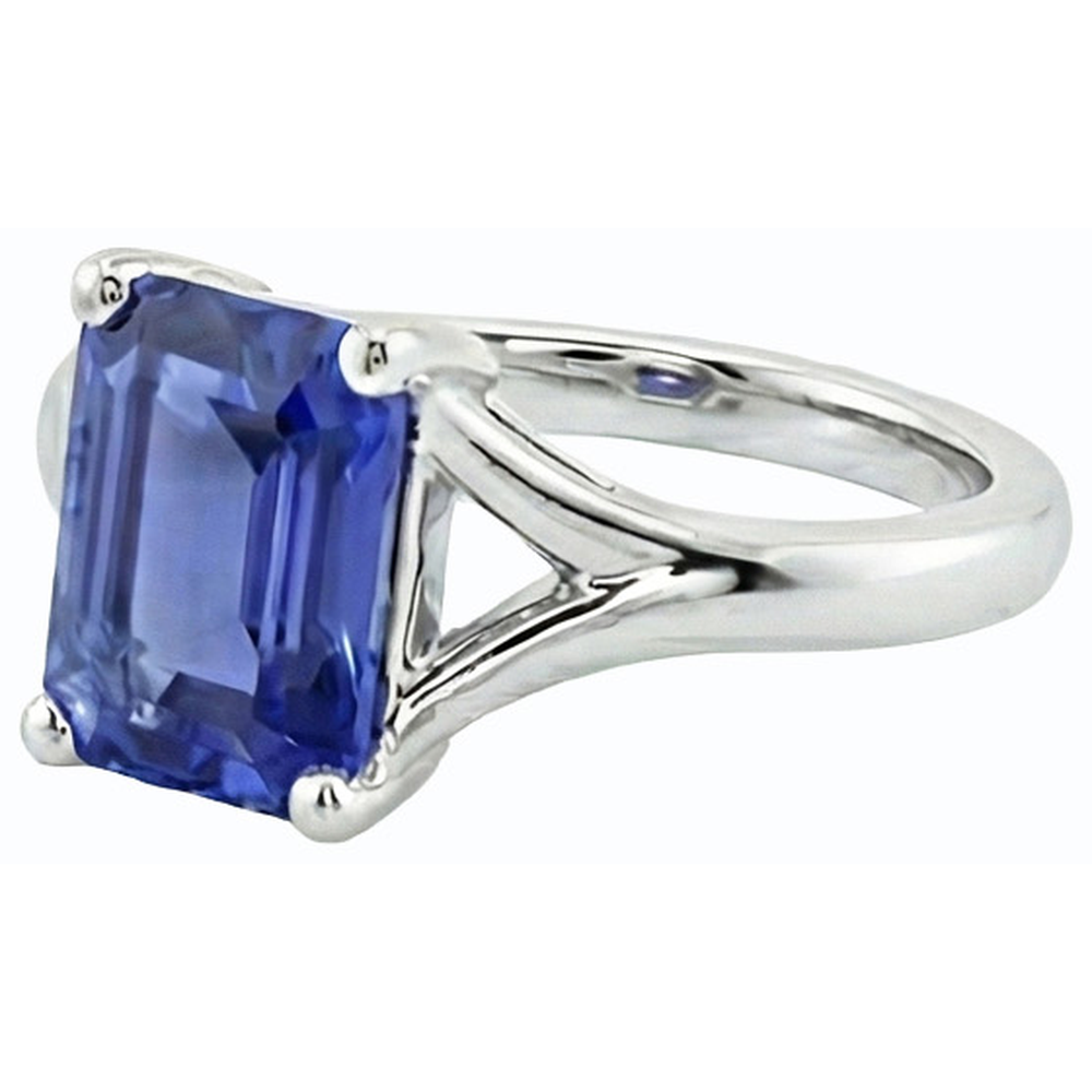 Anello Solitario Con Gambo Diviso Smeraldo Zaffiro Azzurro 2 Carati