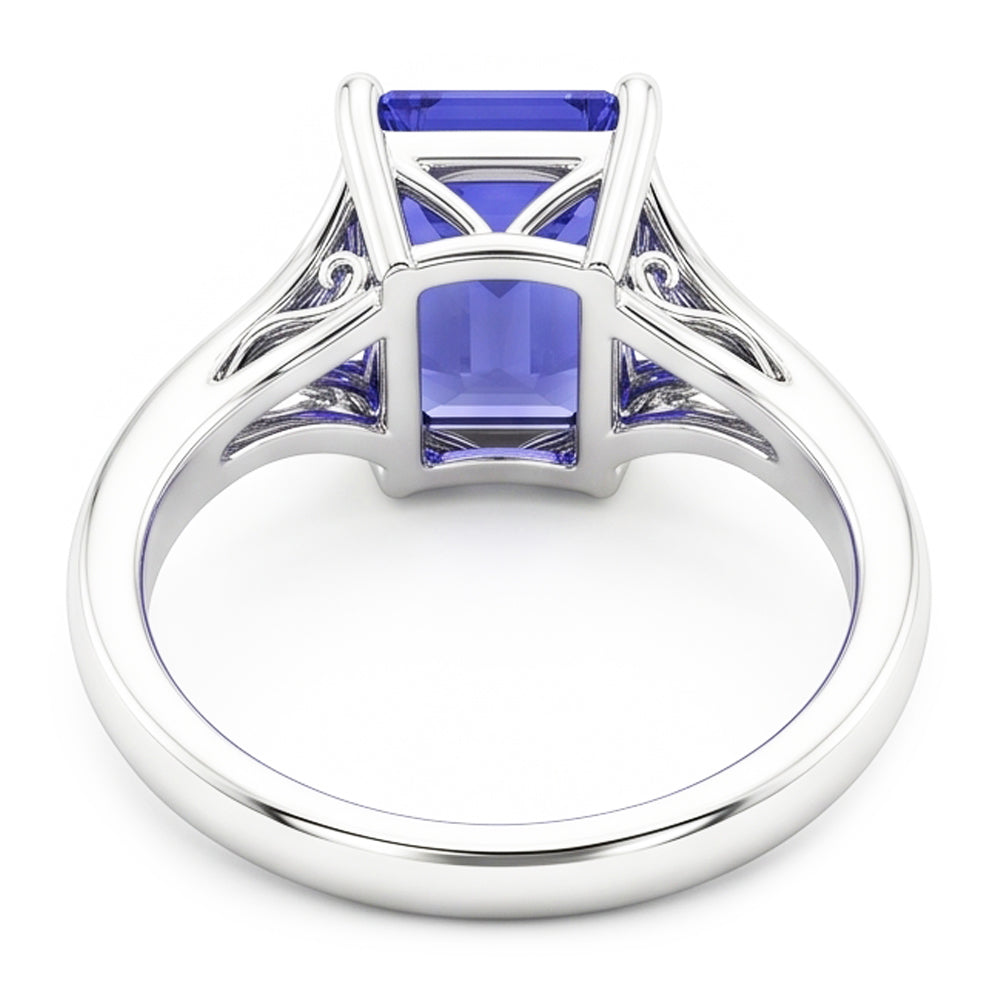 Anello Solitario Con Gambo Diviso Smeraldo Zaffiro Azzurro 2 Carati