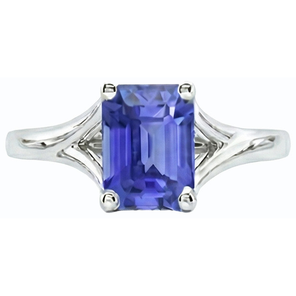 Anello Solitario Con Gambo Diviso Smeraldo Zaffiro Azzurro 2 Carati