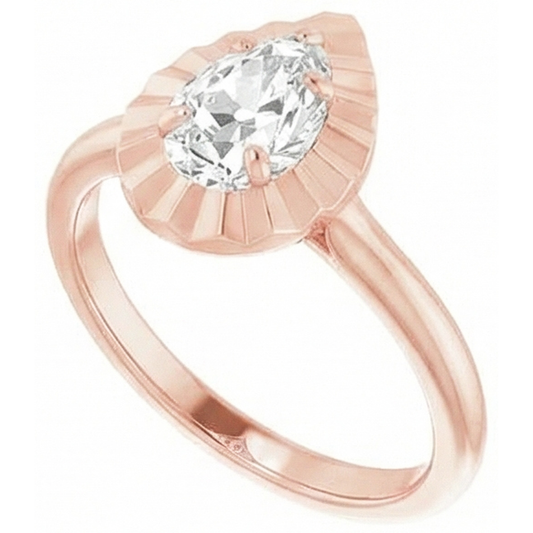 Anello Solitario Con Genuino Diamante Naturale Autentico ( non creato in laboratorio ) A Pera Taglio Antico In Oro Rosa 14K 2,15 Carati
