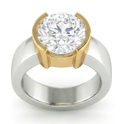 Anello Solitario Con Genuino Diamante Naturale Autentico ( non creato in laboratorio ) 3 Carati In Oro Bicolore 14K