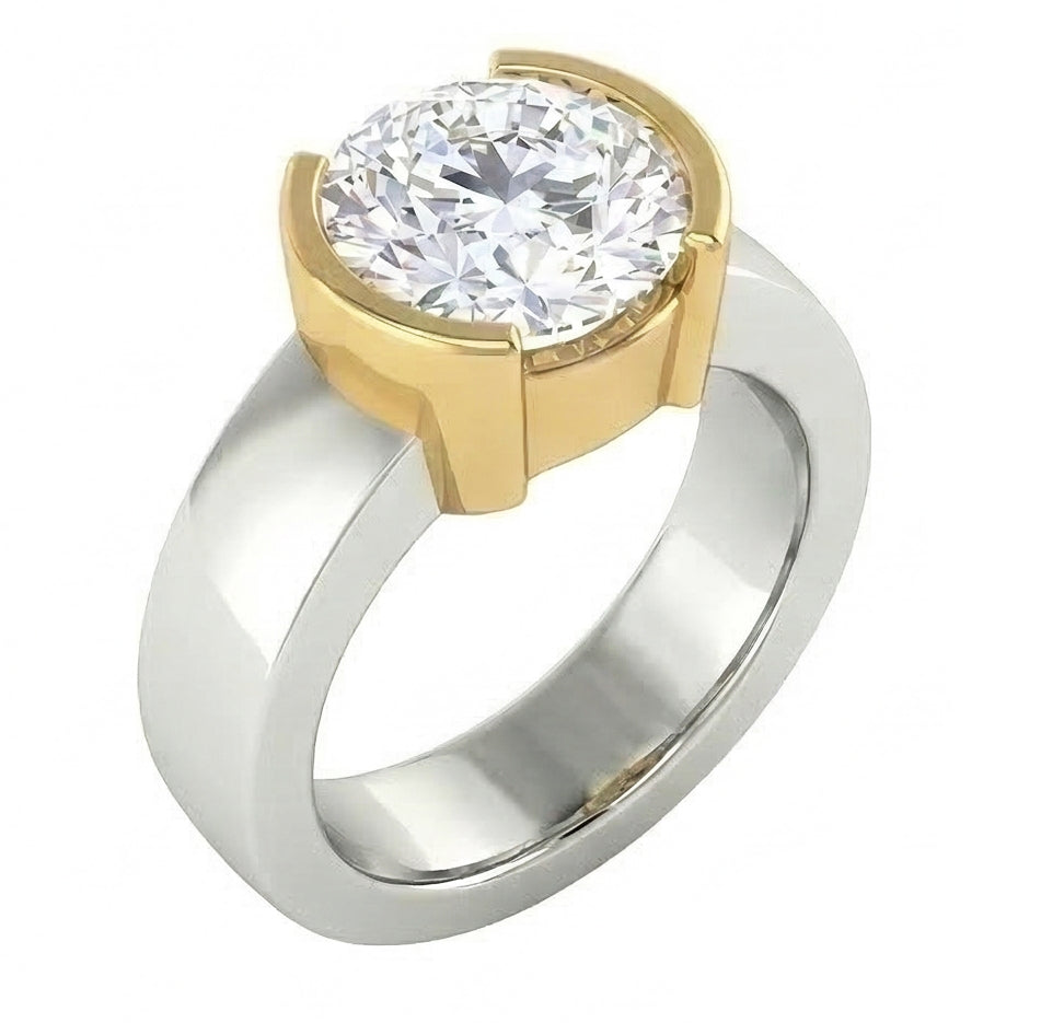 Anello Solitario Con Genuino Diamante Naturale Autentico ( non creato in laboratorio ) 3 Carati In Oro Bicolore 14K
