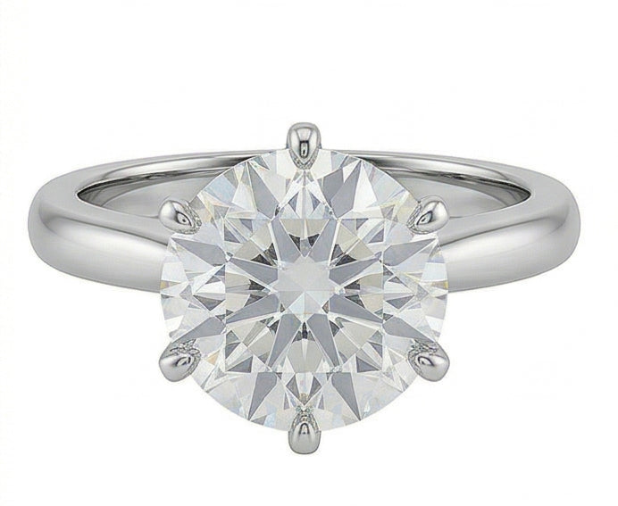 Anello Solitario Con Genuino Diamante Rotondo Da 1.25 Ct Con Montatura A Griffe In Oro Bianco 14K