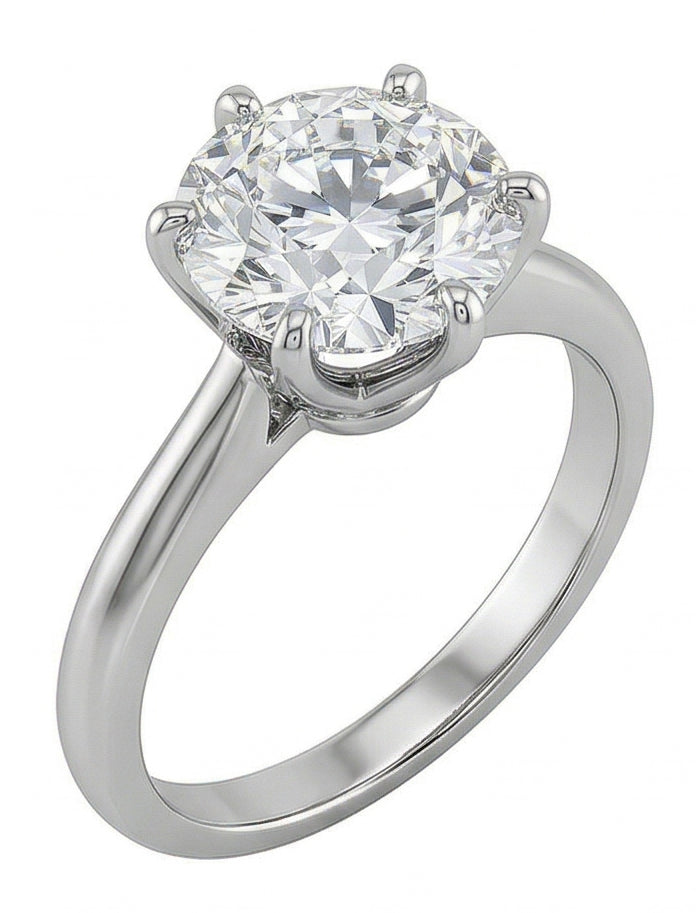 Anello Solitario Con Genuino Diamante Rotondo Da 1.25 Ct Con Montatura A Griffe In Oro Bianco 14K