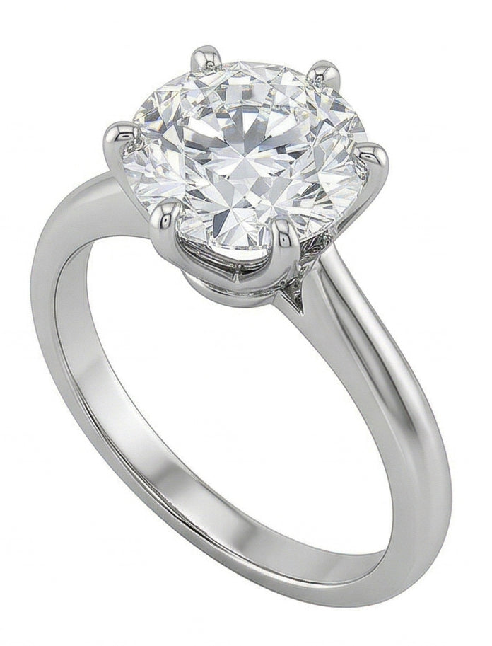Anello Solitario Con Genuino Diamante Rotondo Da 1.25 Ct Con Montatura A Griffe In Oro Bianco 14K