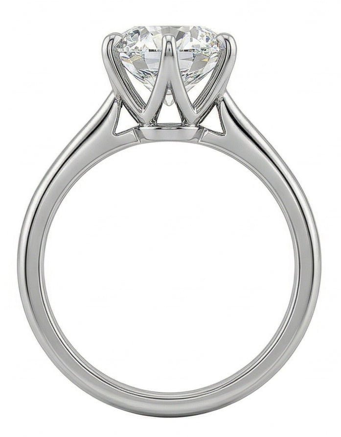 Anello Solitario Con Genuino Diamante Rotondo Da 1.25 Ct Con Montatura A Griffe In Oro Bianco 14K