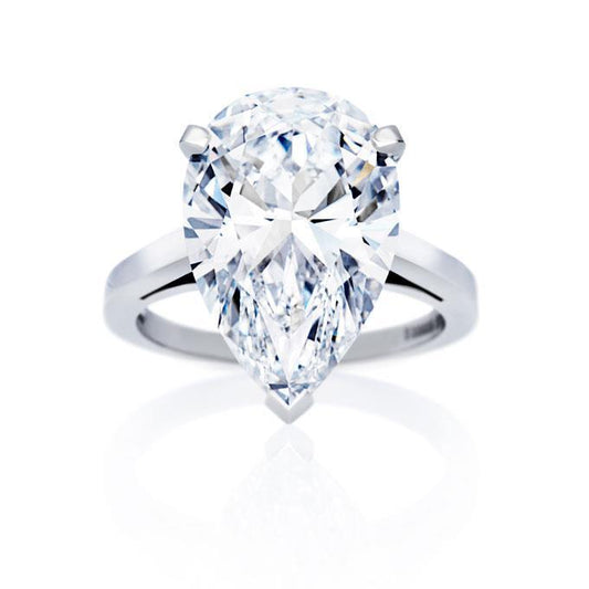 Anello Solitario Con Genuino Diamante Solitario Da 5 Carati Con Taglio A Pera. Gioielleria Raffinata In Oro Bianco