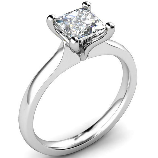 Anello Solitario Con Genuino Diamante Taglio Principessa Da 2 Ct E 4 Griffe In Oro Bianco 14K