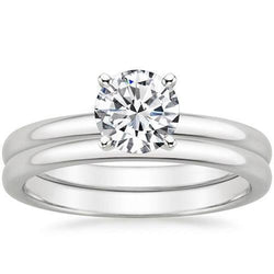 Anello Solitario Con Genuino Diamanti. Fascia Da 3.01 Carati. Oro Bianco 14K. Vestibilità Comfort
