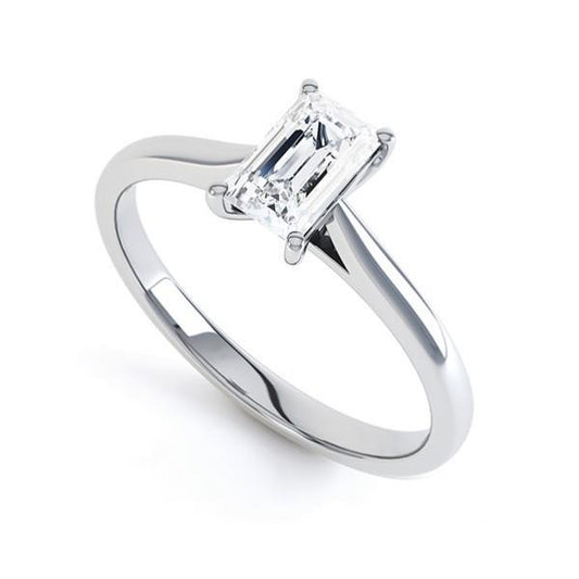 Anello Solitario Con Naturale Diamante Smeraldo Scintillante Da 1.75 Carati Oro Bianco 14K