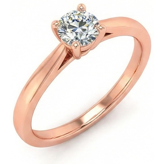 Anello Solitario Con Naturale Diamante Naturale Autentico ( non creato in laboratorio ) Taglio Antico Rotondo, Gambo Affusolato, 0,75 Carati