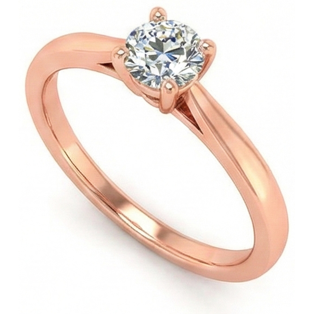 Anello Solitario Con Naturale Diamante Naturale Autentico ( non creato in laboratorio ) Taglio Antico Rotondo, Gambo Affusolato, 0,75 Carati