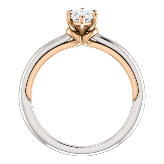 Anello Solitario Con Naturale Diamante. Taglio A Marquise. Gioielli Da Donna Bicolore Da 1 Carato
