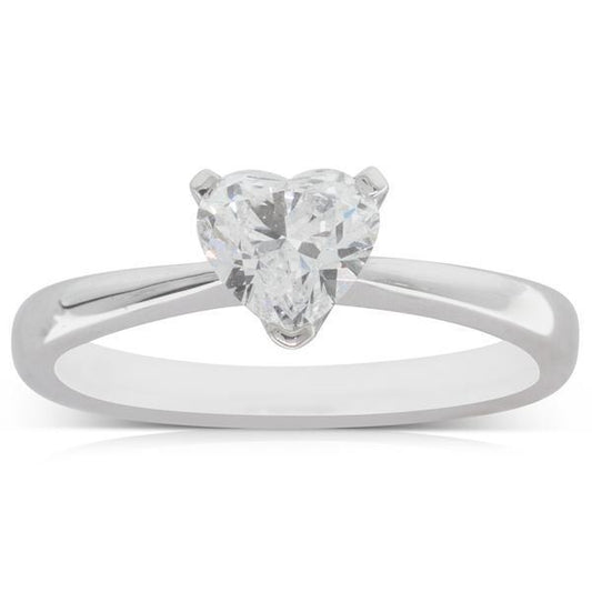Anello Solitario Con Vero Diamante Da 1.75 Carati A Forma Di Cuore In Oro Bianco 14K