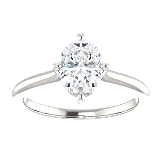 Anello Solitario Con Vero Diamante Ovale 4 Carati Con Montatura A 4 Griffe In Oro Bianco 14K