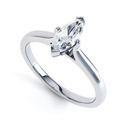 Anello Solitario Con Vero Diamante Scintillante Taglio Marquise Da 2 Ct In Oro Bianco 14K