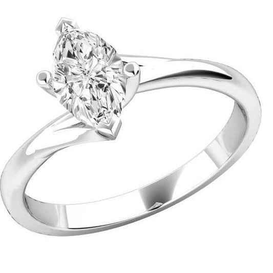 Anello Solitario Con Vero Diamanti A Taglio Marquise Da 2,25 Carati, Oro 14K