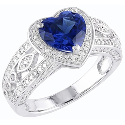 Anello Solitario Cuore Zaffiro Blu Profondo Stile Vintage 2 Carati