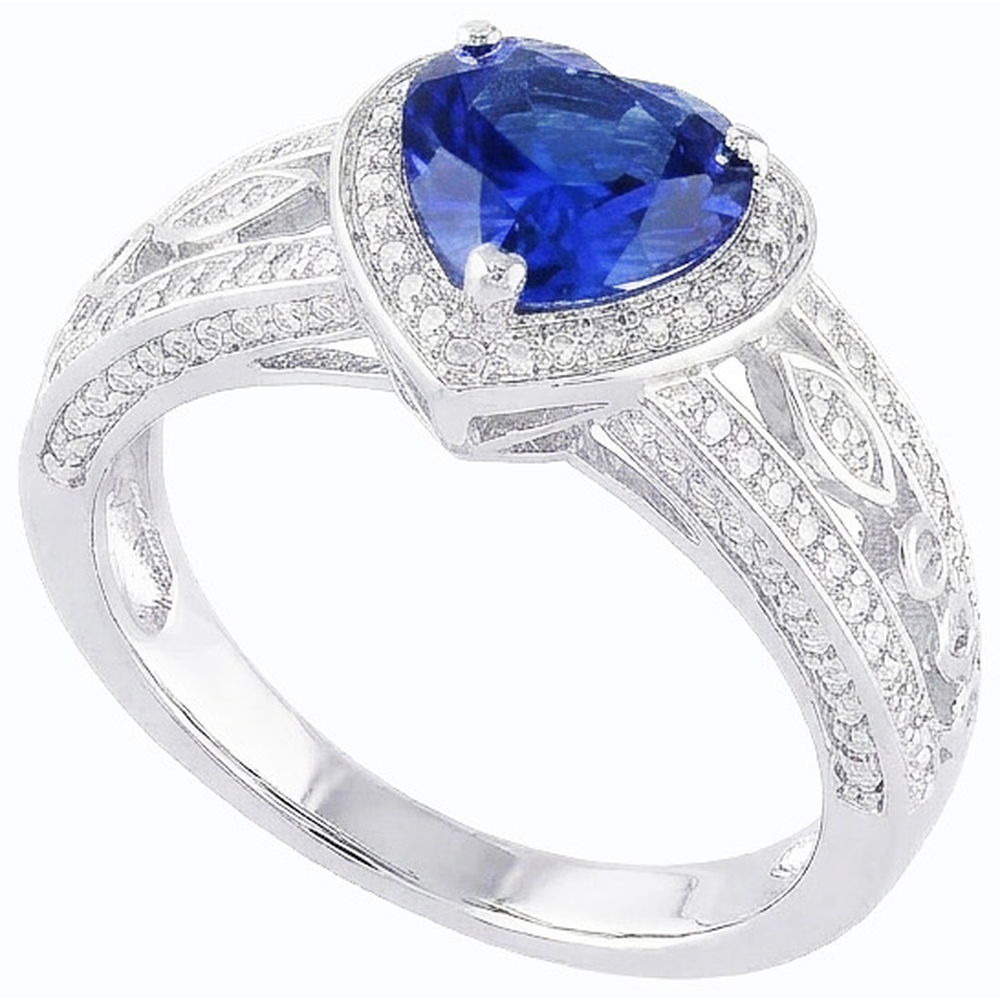 Anello Solitario Cuore Zaffiro Blu Profondo Stile Vintage 2 Carati