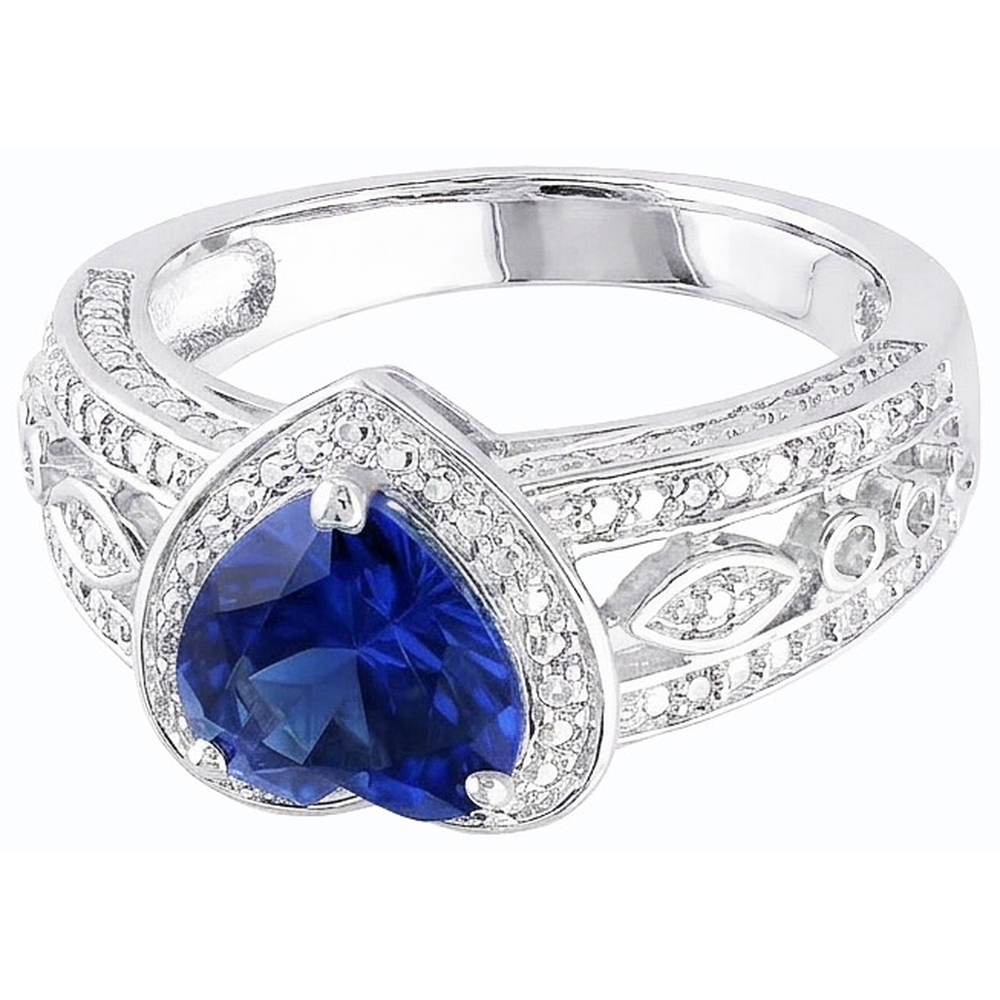 Anello Solitario Cuore Zaffiro Blu Profondo Stile Vintage 2 Carati