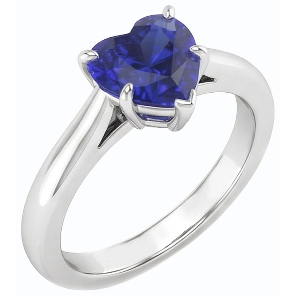 Anello Solitario Cuore Zaffiro Ceylon Set 1 Carato e Oro Bianco 14K