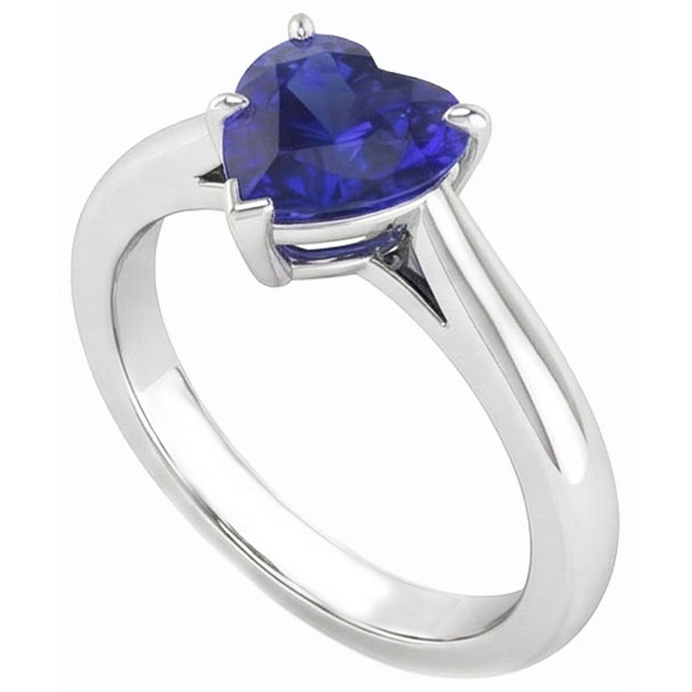 Anello Solitario Cuore Zaffiro Ceylon Set 1 Carato e Oro Bianco 14K