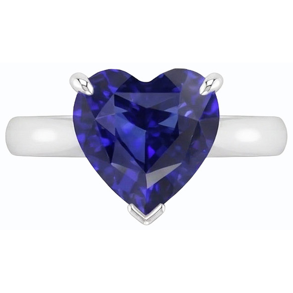 Anello Solitario Cuore Zaffiro Ceylon Set 1 Carato e Oro Bianco 14K