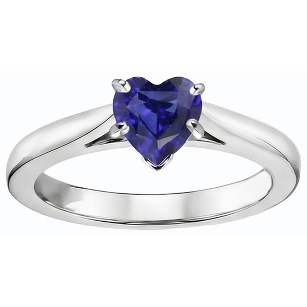 Anello Solitario Cuore Zaffiro Ceylon Set 1 Carato e Oro Bianco 14K