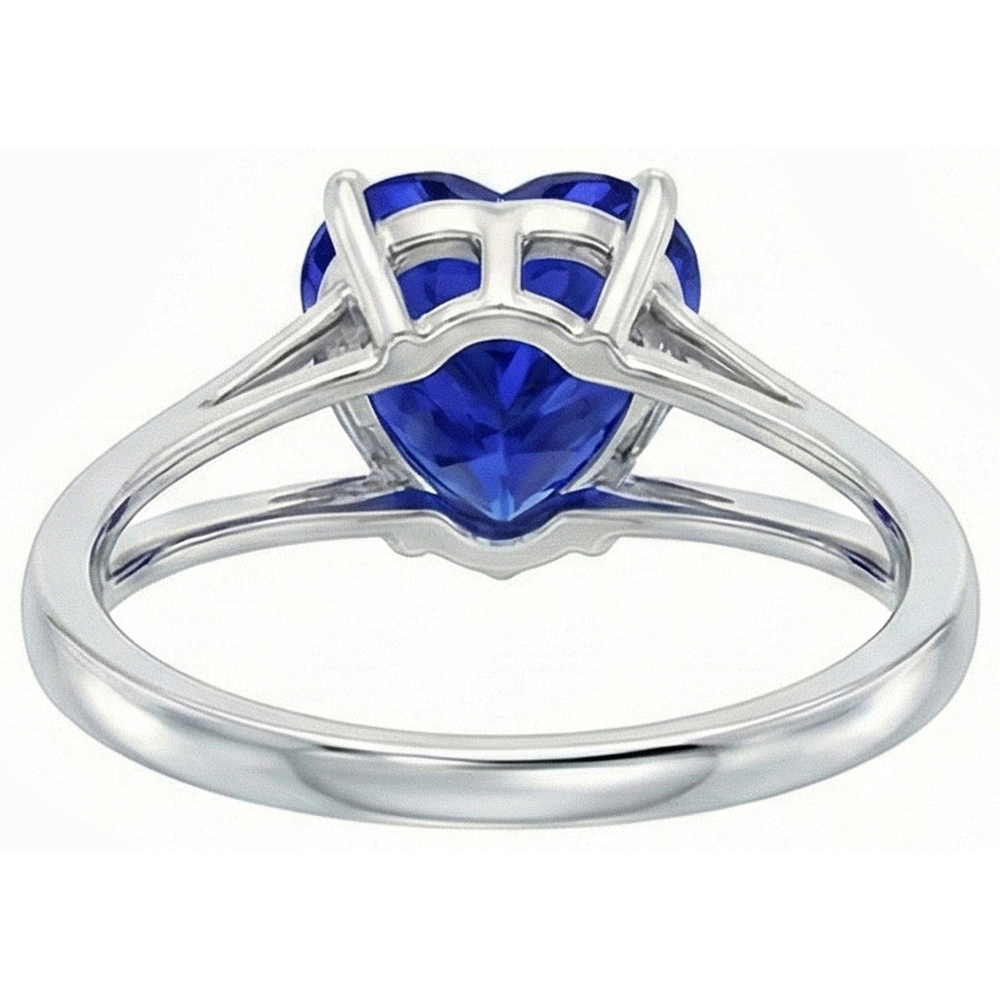 Anello Solitario Cuore Zaffiro di Ceylon 2 Carati Oro 14K con Gambo Spaccato