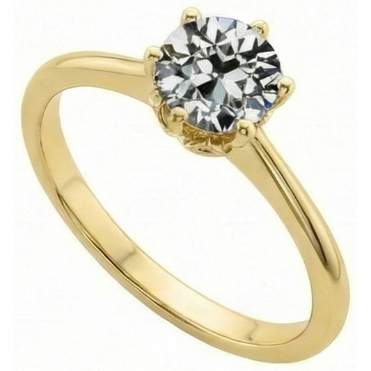Anello Solitario Da Donna Rotondo Vecchio Minatore Genuino Diamante Naturale Autentico ( non creato in laboratorio ) 1.50 Carati Oro Giallo