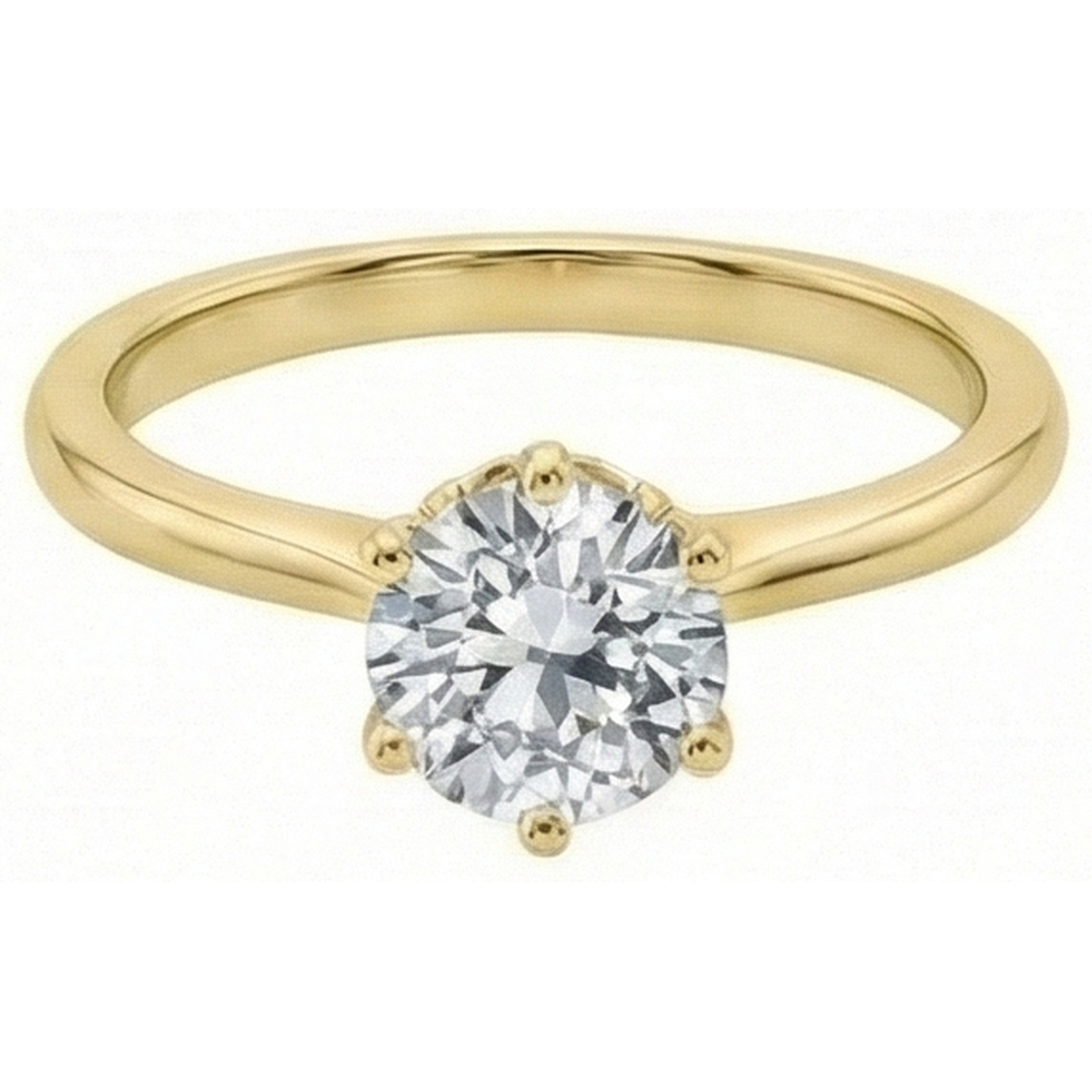 Anello Solitario Da Donna Rotondo Vecchio Minatore Genuino Diamante Naturale Autentico ( non creato in laboratorio ) 1.50 Carati Oro Giallo