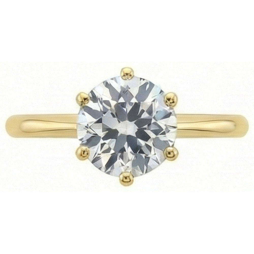 Anello Solitario Da Donna Rotondo Vecchio Minatore Genuino Diamante Naturale Autentico ( non creato in laboratorio ) 1.50 Carati Oro Giallo