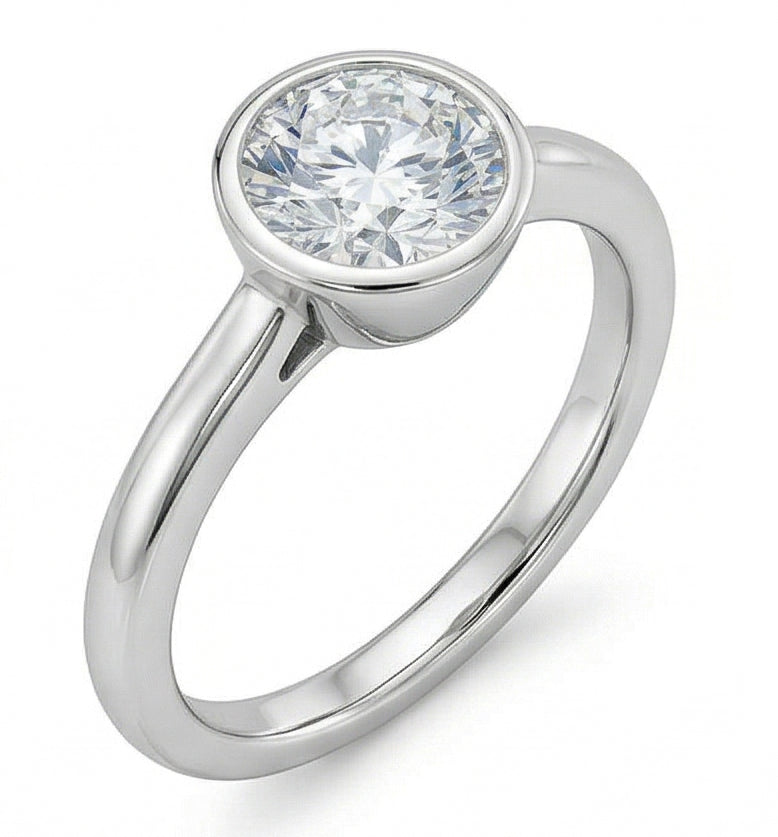 Anello Solitario Da Matrimonio Con Genuino Diamante Da 1.20 Ct Con Castone Rotondo In Oro Bianco 14K