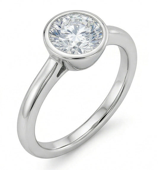 Anello Solitario Da Matrimonio Con Genuino Diamante Da 1.20 Ct Con Castone Rotondo In Oro Bianco 14K