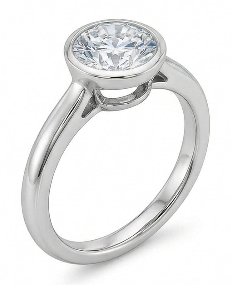 Anello Solitario Da Matrimonio Con Genuino Diamante Da 1.20 Ct Con Castone Rotondo In Oro Bianco 14K