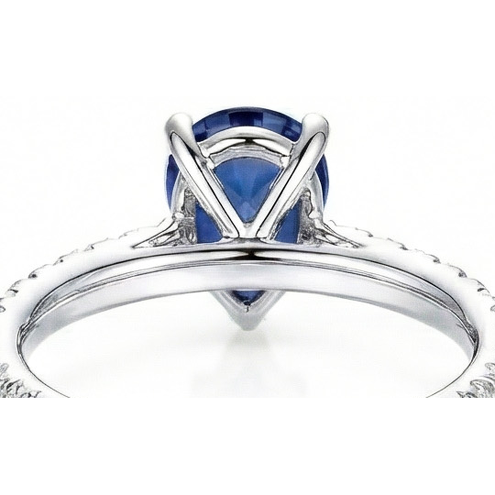 Anello Solitario Diamante Naturale Autentico ( non creato in laboratorio ) Con Accenti Zaffiro Ceylon Taglio Pera 4 Carati